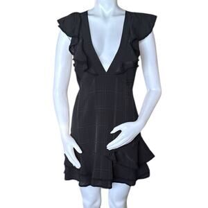 Privacy Please x Revolve Monarch Ruffle Plunge V Neck Mini Dress Black Small